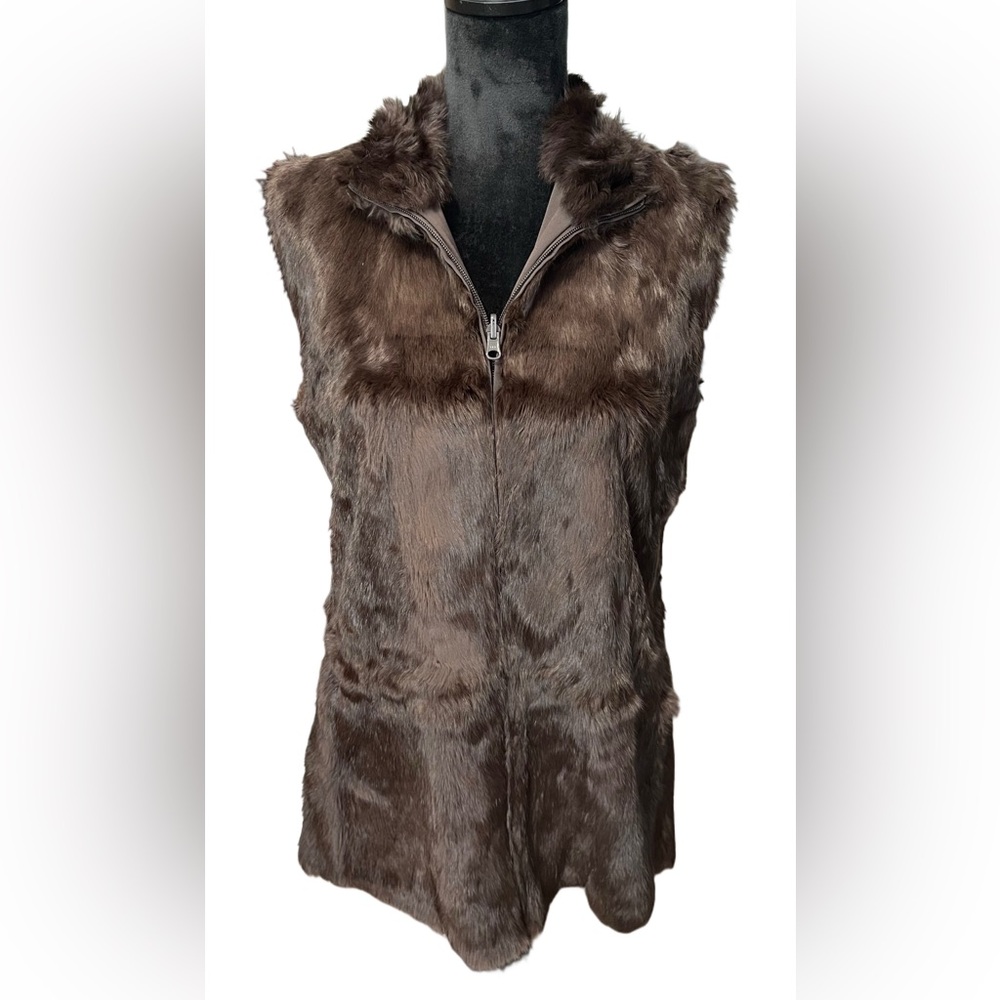 Hilary Radley Brown 100% Rabbit Fur Zip Vest - Size 4